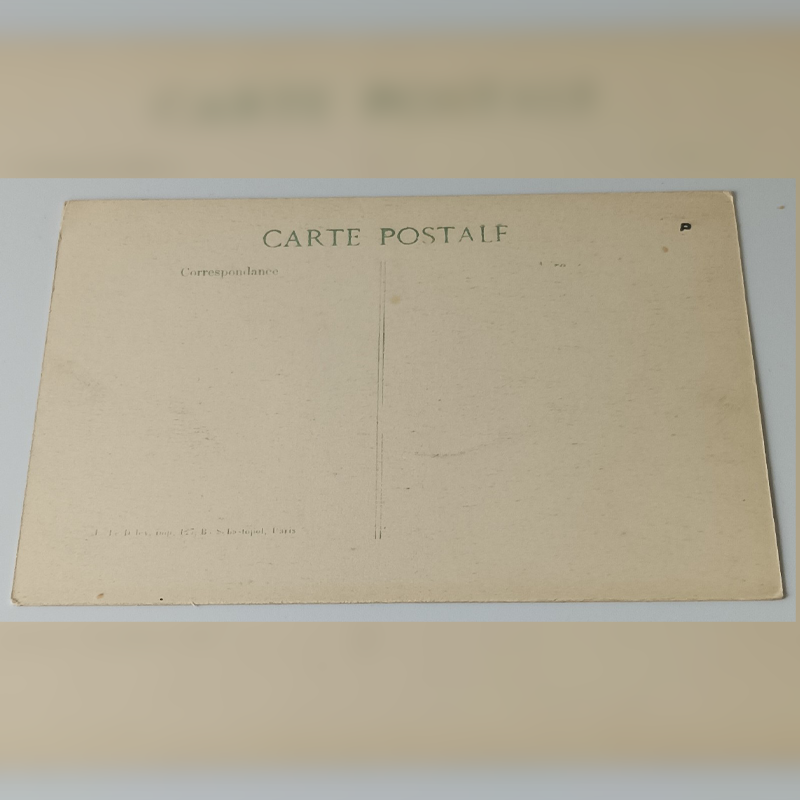 Fotograficzna Pocztówka Wojenna (1914 r.) – Belgijski Kapelan i Ranny Żołnierz Czysty rewers starej pocztówki wojennej z oznaczeniami wydawnictwa ELD Paris.